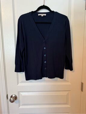 LOFT Deep Navy V-Neck Lightweight Cardigan
